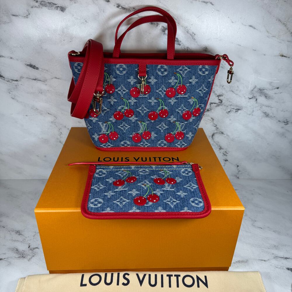 Louis Vuitton Denim Cherry Neverfull Inside Out BB LV x TM Murakami 2025 New